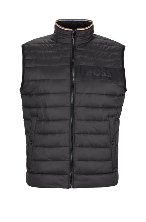 Water-repellent padded gilet with 3D logo tape, , hi-res