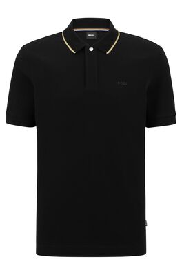 Cotton-piqué polo shirt with gold-tone tipping