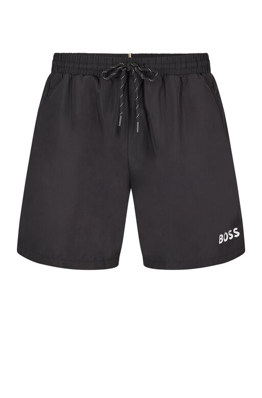 Quick-drying swim shorts with logo and piping, , hi-res