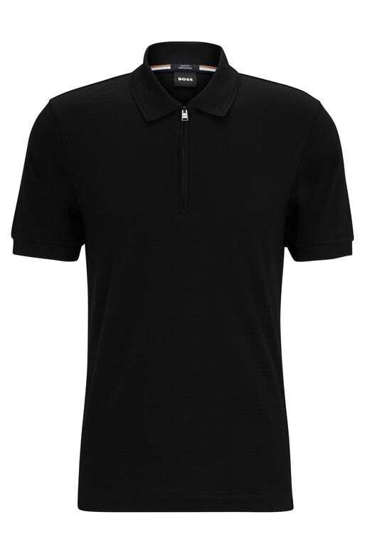 Slim-fit mercerised-cotton polo shirt with zipped placket, , hi-res