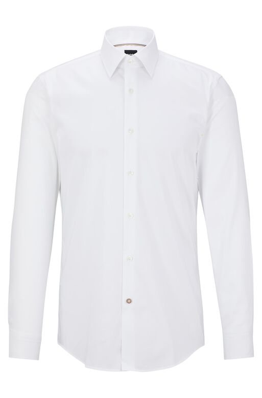 Slim-fit shirt in easy-iron cotton poplin, , hi-res