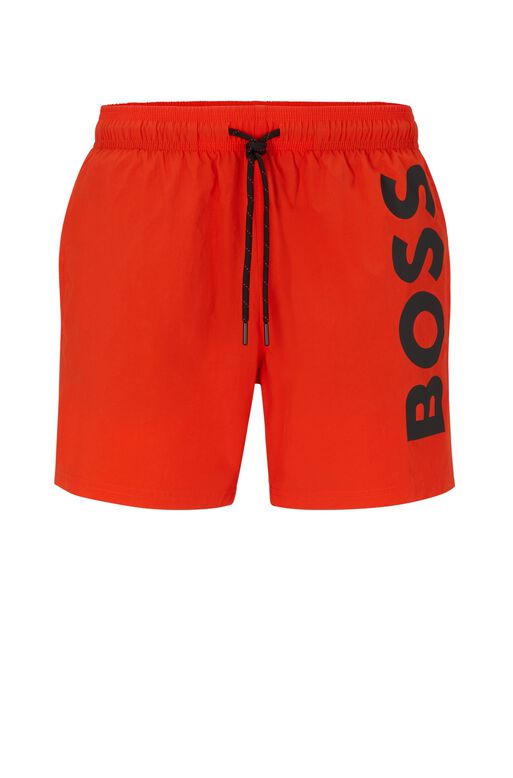 Quick-dry swim shorts with large logo print, , hi-res