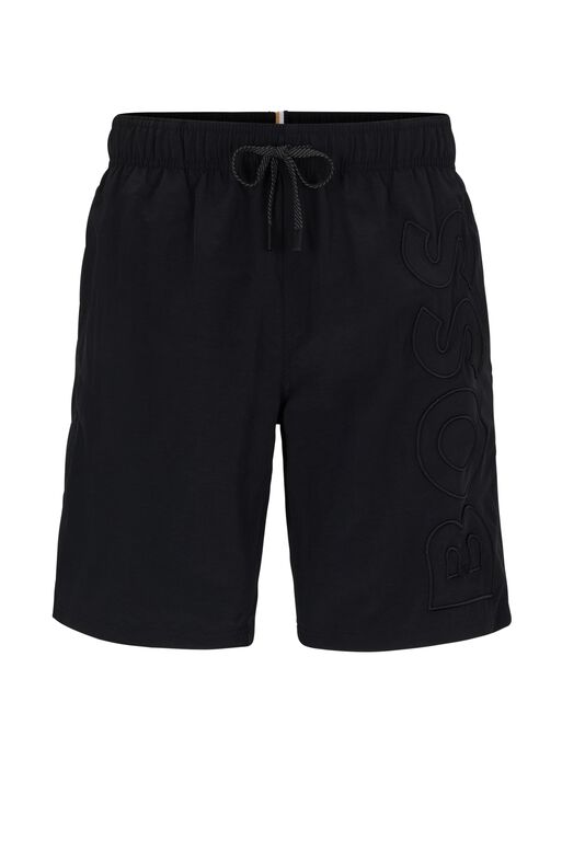 Recycled-material swim shorts with embroidered logo, , hi-res
