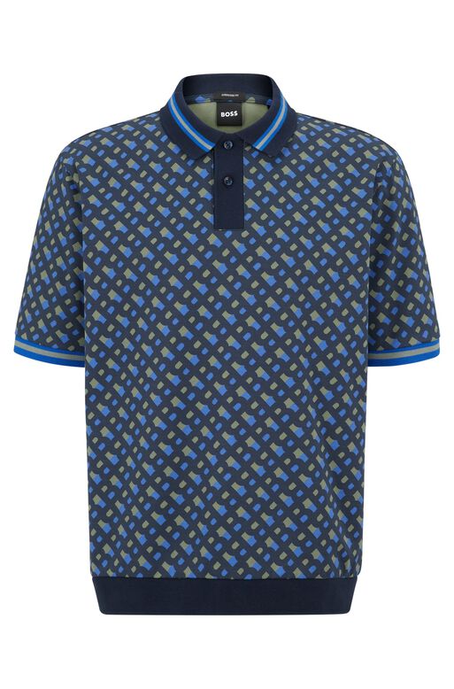 Oversized-fit mercerised-cotton polo shirt with printed monograms, , hi-res