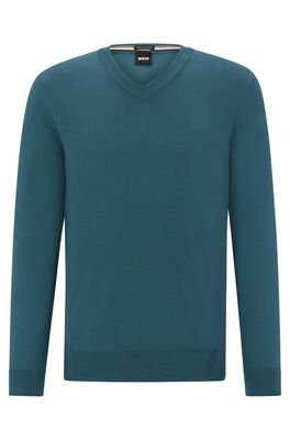 V-neck sweater in organic cotton with embroidered logo