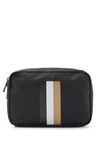 Zipped washbag in recycled fabric with signature stripe