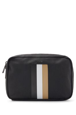 Zipped washbag in recycled fabric with signature stripe