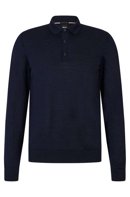 Slim-fit sweater in responsible wool with polo collar, , hi-res