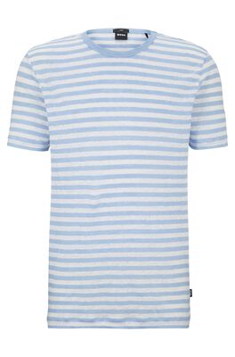Horizontal-striped T-shirt in pure linen