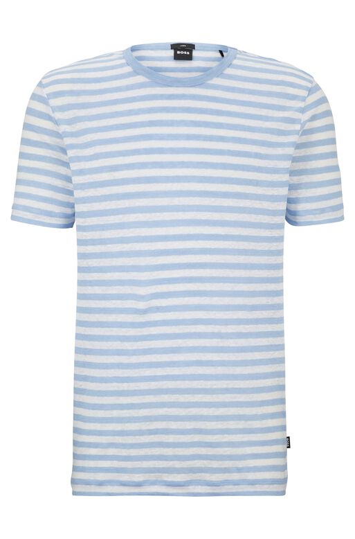 Horizontal-striped T-shirt in pure linen, , hi-res