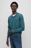 V-neck sweater in organic cotton with embroidered logo, , hi-res