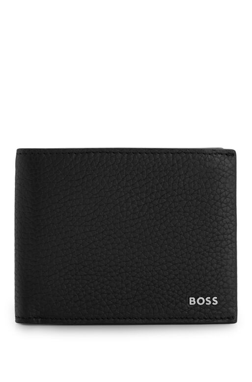 Italian-leather wallet with polished-silver branding, , hi-res
