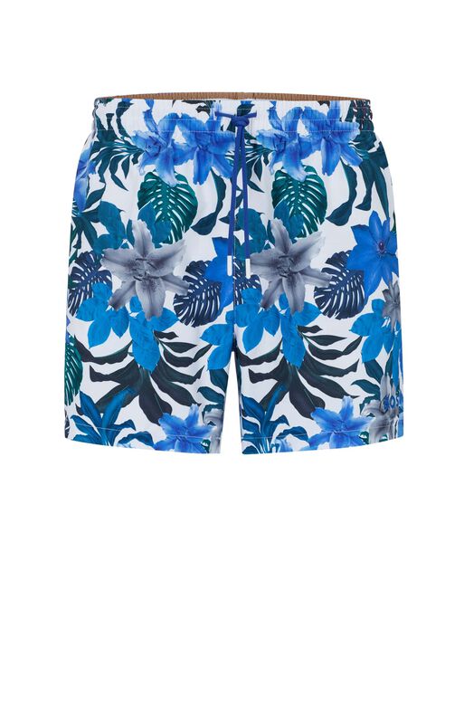 Floral-print swim shorts with logo detail, , hi-res
