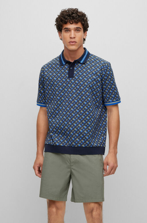 Oversized-fit mercerised-cotton polo shirt with printed monograms, , hi-res