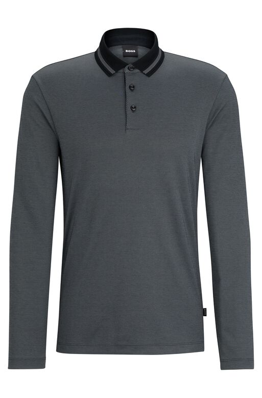 Woven-pattern polo shirt in a slim fit, , hi-res