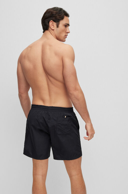 Recycled-material swim shorts with signature-stripe logo, , hi-res