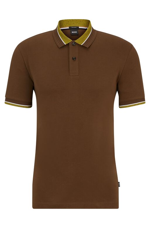 Mercerised-cotton polo shirt with contrast tipping, , hi-res