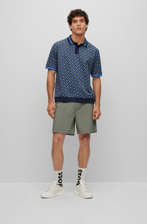 Oversized-fit mercerised-cotton polo shirt with printed monograms, , hi-res