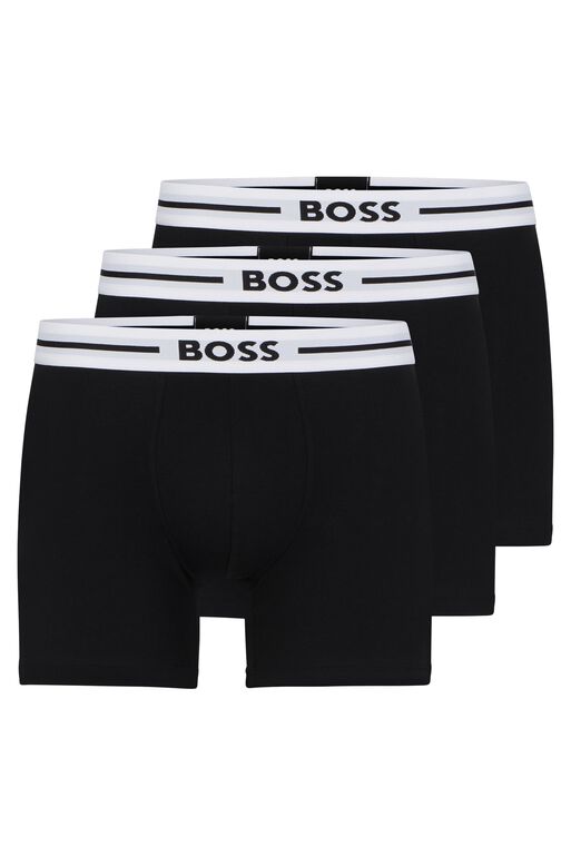 Three-pack of stretch-cotton boxer briefs with logos, , hi-res