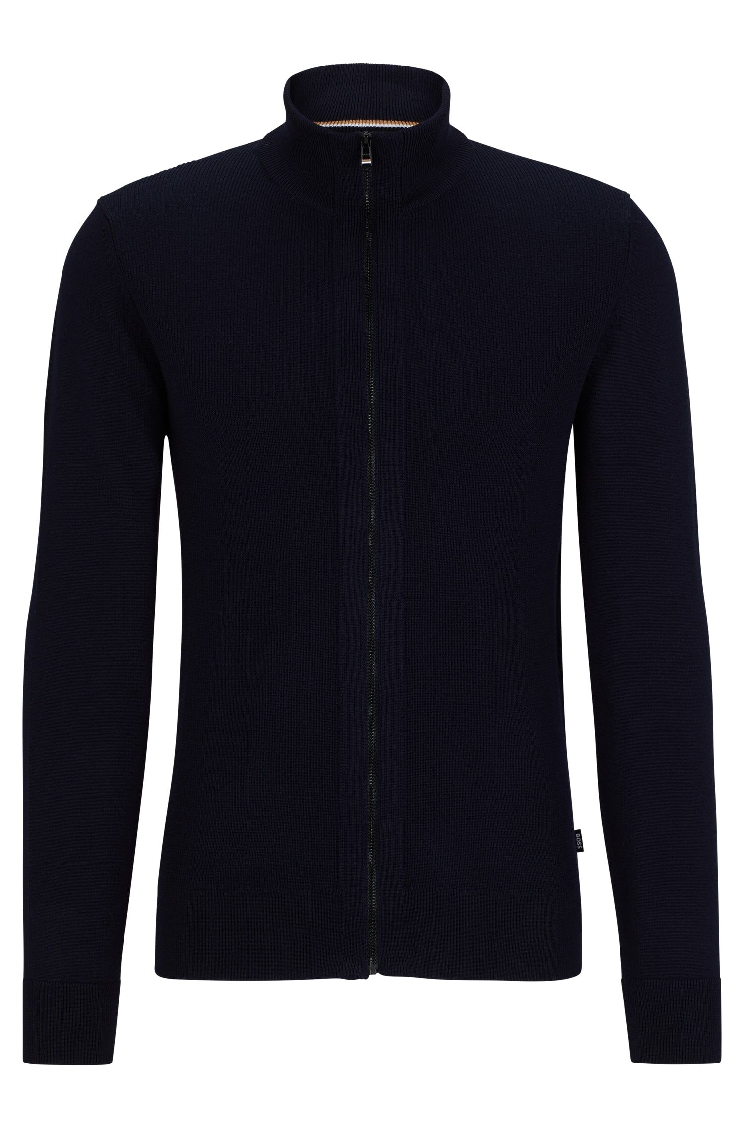 Mixed material zip up cardigan in wool cotton blends
