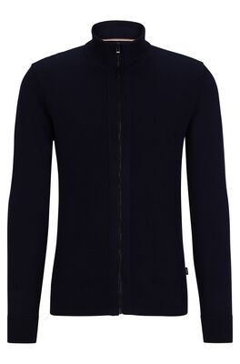 Mixed-material zip-up cardigan in wool-cotton blends