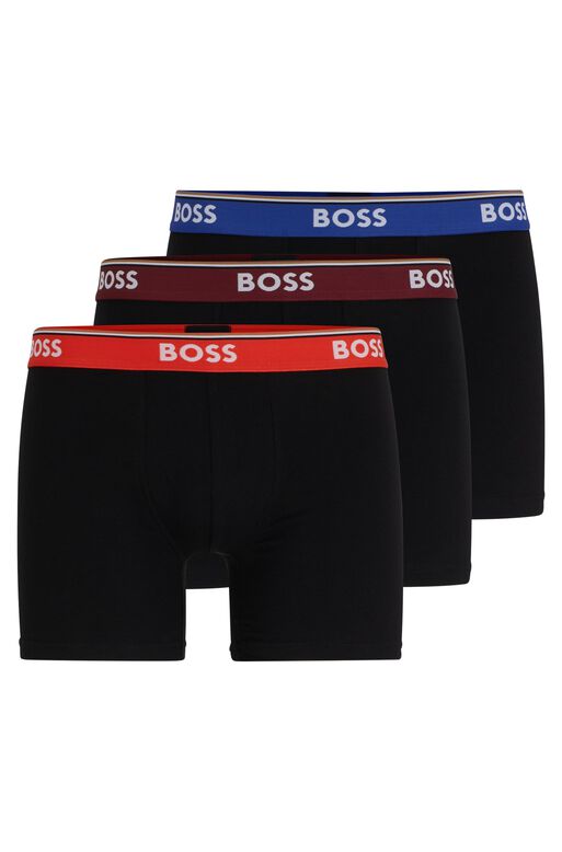 Three-pack of logo-waistband boxer briefs in stretch cotton, , hi-res