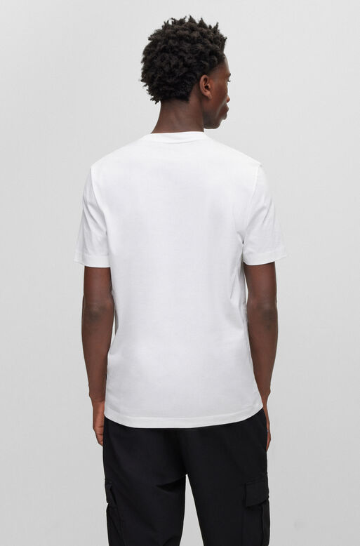 Cotton slim-fit T-shirt with tennis-inspired logo print, , hi-res