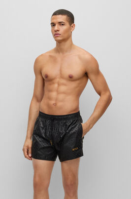 Quick-dry monogram-print swim shorts in recycled fabric, , hi-res