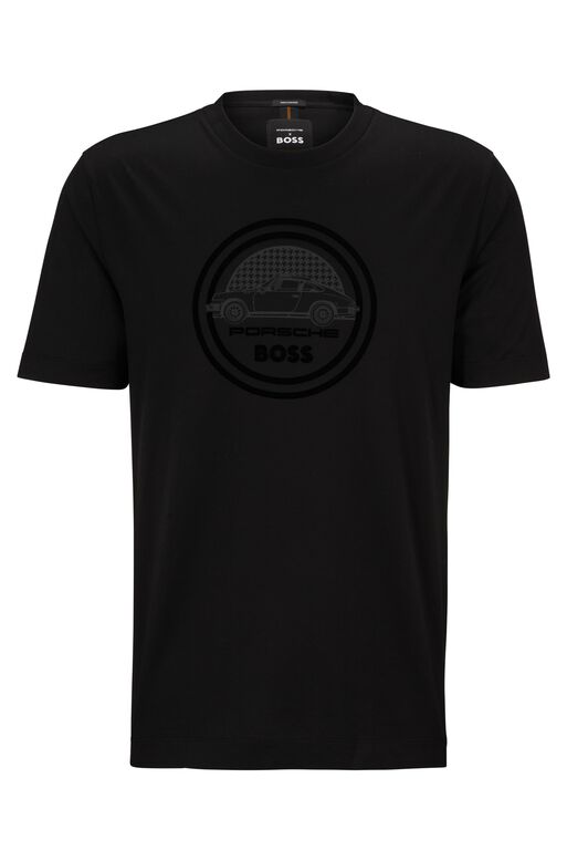 Porsche x BOSS mercerised-cotton T-shirt with flock-print logo, , hi-res