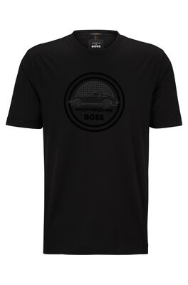Porsche x BOSS mercerised-cotton T-shirt with flock-print logo