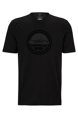 Porsche x BOSS mercerised-cotton T-shirt with flock-print logo,