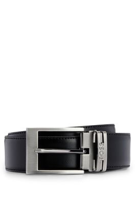 Reversible Italian-leather belt with plaque and pin buckles