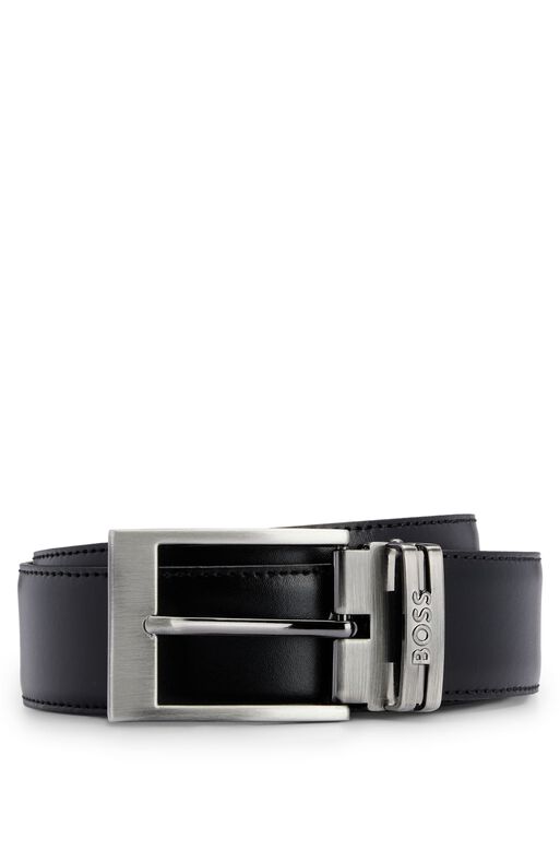 Reversible Italian-leather belt with plaque and pin buckles, , hi-res