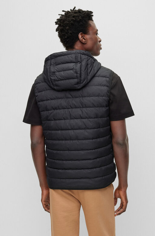 Water-repellent hooded gilet with signature stripe, , hi-res