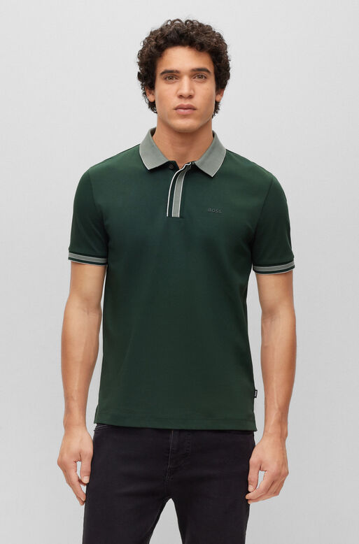 Interlock-cotton polo shirt with contrast tipping, , hi-res