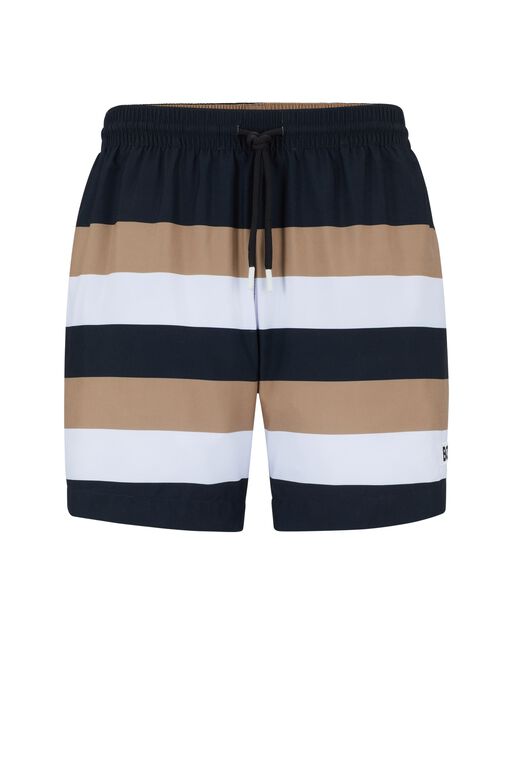 Quick-dry signature-stripe swim shorts in recycled fabric, , hi-res