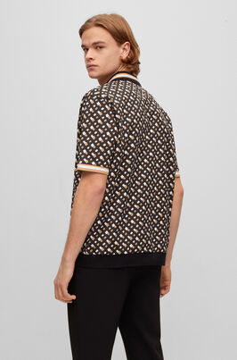 Oversized-fit mercerised-cotton polo shirt with printed monograms, , hi-res