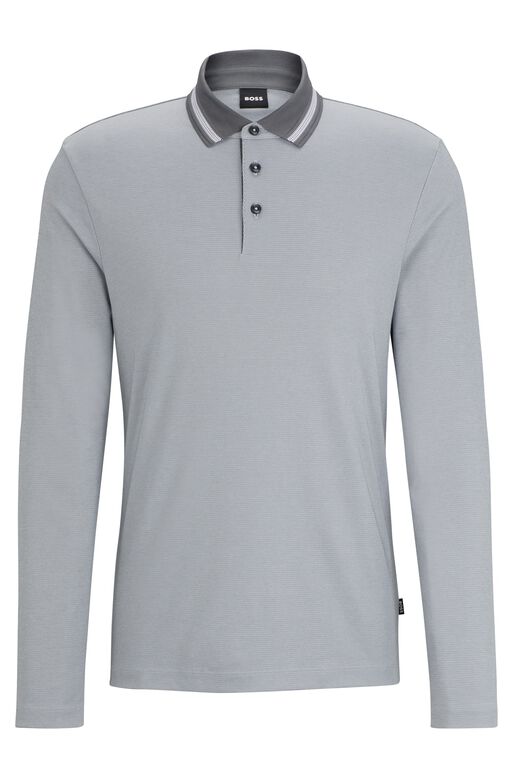 Woven-pattern polo shirt in a slim fit, , hi-res
