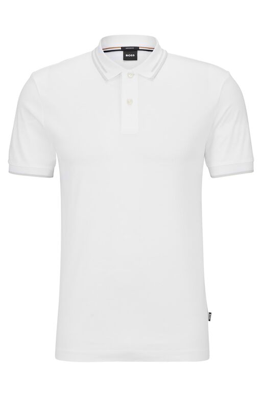 Interlock-cotton slim-fit polo shirt with jacquard stripes, , hi-res