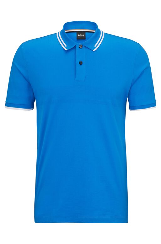 Interlock-cotton slim-fit polo shirt with jacquard stripes, , hi-res