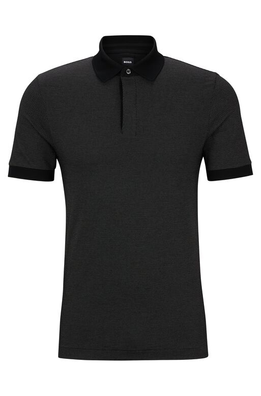 Slim-fit cotton-blend polo shirt with micro pattern, , hi-res