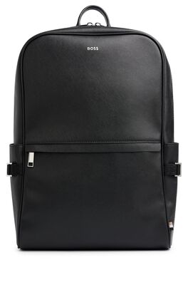 Structured-leather backpack with silver-tone logo 