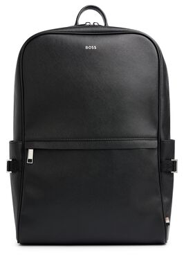 Structured-leather backpack with silver-tone logo 