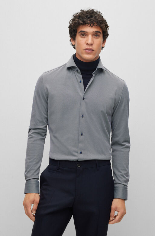Slim-fit shirt in structured performance-stretch jersey, , hi-res