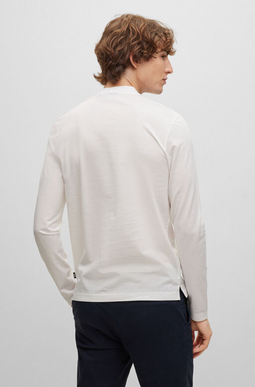 Slim-fit collarless polo shirt in mercerised cotton, , hi-res