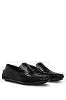 Printed-leather driver moccasins with branded penny trim