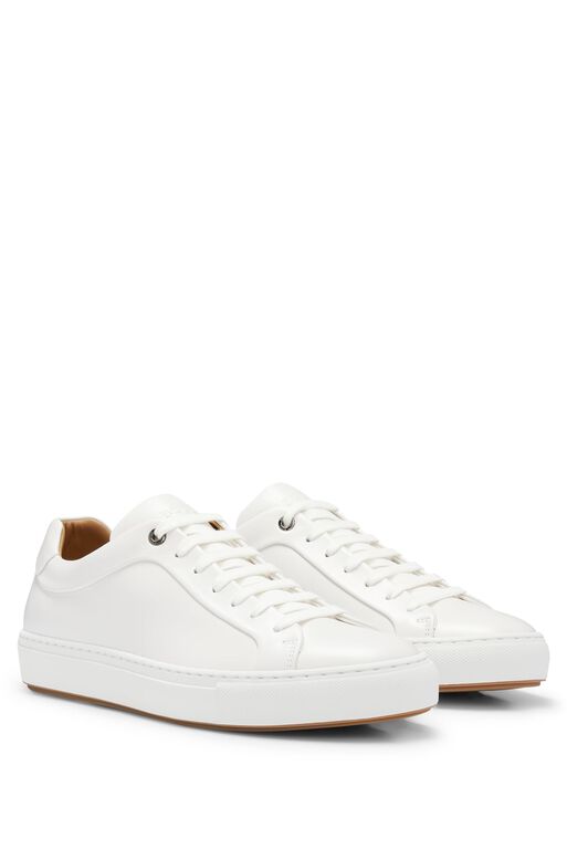 Burnished-leather low-profile trainers with rubber sole, , hi-res