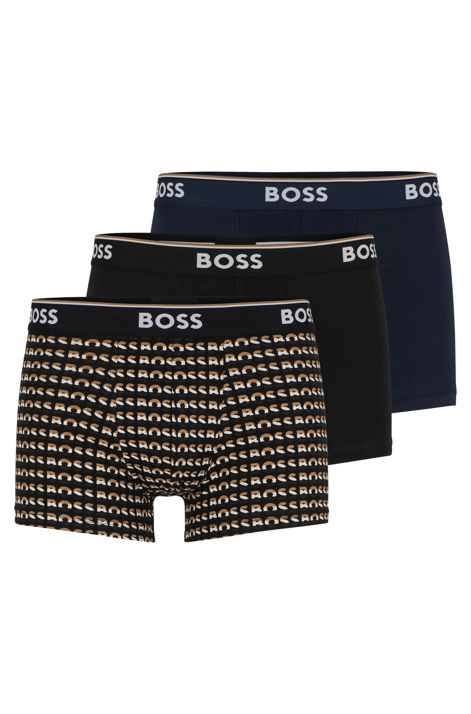 Boss Three-pack of logo-waistband trunks in stretch cotton
