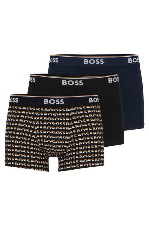 Three-pack of logo-waistband trunks in stretch cotton, , hi-res