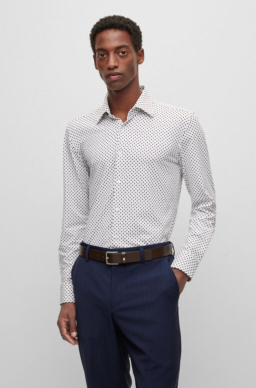Slim-fit shirt in printed performance-stretch jersey, , hi-res